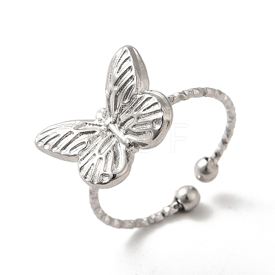Non-Tarnish 304 Stainless Steel Butterfly Open Cuff Rings for Women X-RJEW-H136-05P-1