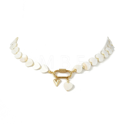 Heart Natural Freshwater Shell Beaded Necklaces with 304 Stainless Steel Screw Carabiner Lock NJEW-JN06202-1
