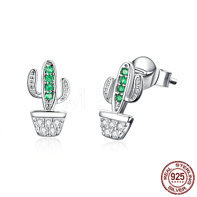 Rhodium Plated 925 Sterling Silver Cubic Zirconia Stud Earrings EJEW-FF0010-08P-1