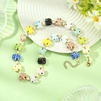 Handmade Porcelain Elephant Bead Necklaces NJEW-JN06672-1