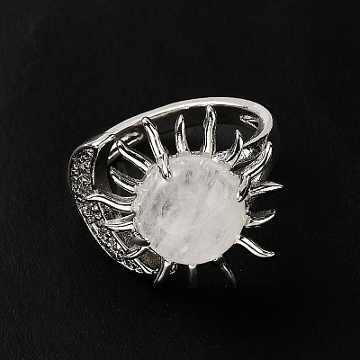 Natural Quartz Crystal Sun & Moon Open Cuff Rings RJEW-K241-01P-02-1