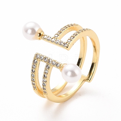 Double Line Cubic Zirconia Cuff Ring for Women RJEW-C004-13-RS-1
