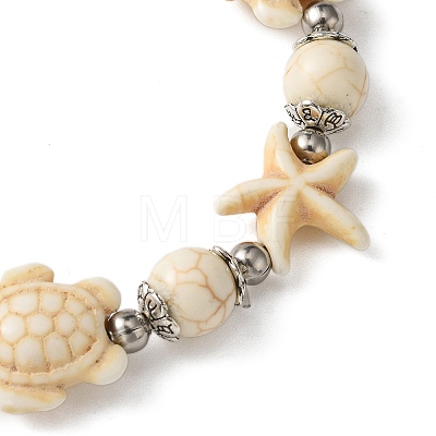 Starfish & Tortoise Synthetic Turquoise Beaded Stretch Bracelets & Dangle Earrings Kits SJEW-JS01311-01-1