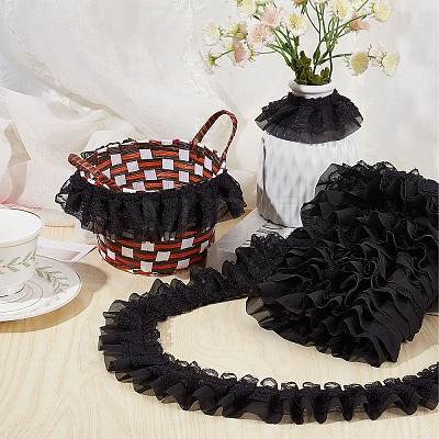 Gorgecraft 10M Double-Layer Pleated Polyester Chiffon Lace Trim OCOR-GF0002-14C-1