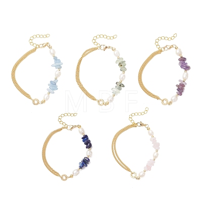 Natural Gemstone Chip Beads Link Bracelets BJEW-JB12884-1
