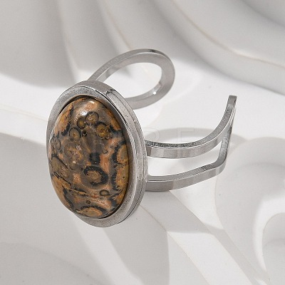 Oval Natural Leopard Skin Jasper Finger Rings RJEW-M062-02P-16-1