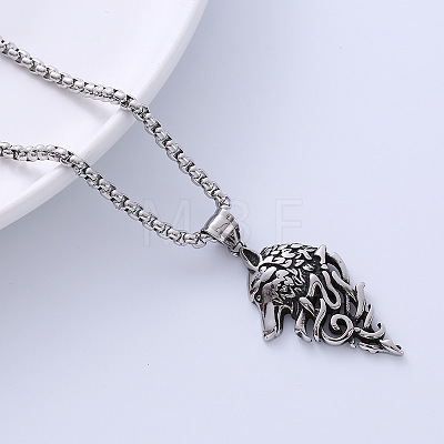 Viking Pirate Wolf Head 304 Stainless Steel Pendant Necklaces LU3872-1