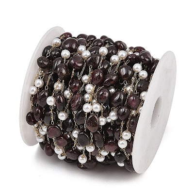 Natural Garnet Nuggets & 316 Stainless Steel Handmade Link Chains CHS-K021-14G-03-1