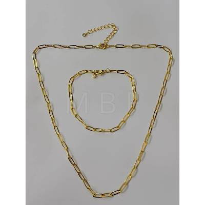 Brass Paperclip Chains Necklaces & Bracelets Sets SJEW-PH01378-04-1