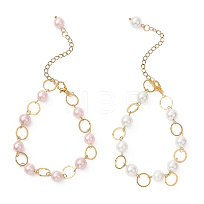 2Pcs Round Shell Pearl Beads Link Bracelets BJEW-JB12774-1