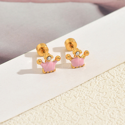 Stainless Steel Enamel Crown Stud Earrings JB5965-5-1