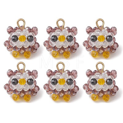 Faceted Round Natural Black Spinel and Glass Beaded Animal Pendants PALLOY-MZ01178-01-1