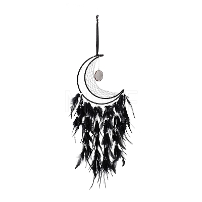 Moon Woven Net/Web with Feather Pendant Decoration HJEW-I013-07-1