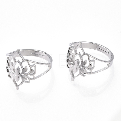304 Stainless Steel Hollow Out Flower Adjustable Ring RJEW-T027-03P-1