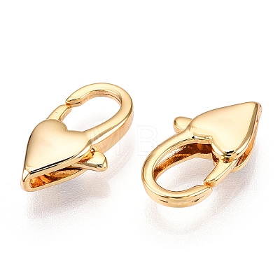 Brass Heart Lobster Claw Clasps KK-N254-14G-1