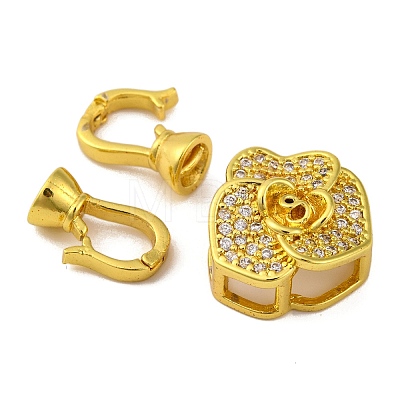 Brass Micro Pave Clear Cubic Zirconia Fold Over Clasps KK-A230-10G-1