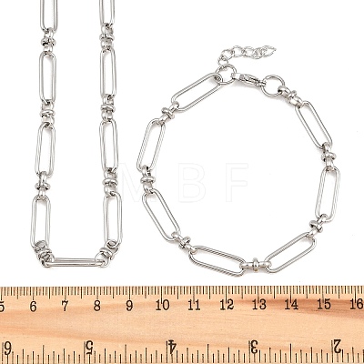 304 Stainless Steel Paperclip Chains Bracelet & Necklace Jewelry Sets SJEW-L199-02P-1