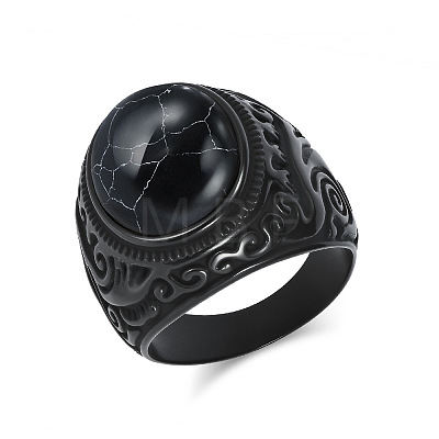 304 Stainless Steel with Synthetic Turquoise Finger Rings for Men FS-WG44E14-19-1