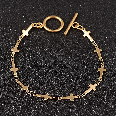 Cross 304 Stainless Steel Link Chain Bracelets BJEW-D397-03G-1