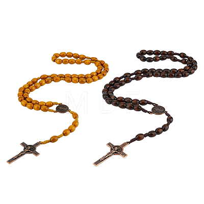 FIBLOOM 2Pcs 2 Colors Alloy Religion Crucifix Cross Pendant Necklaces Set NJEW-FI0001-38-1