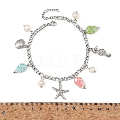 Porcelain Beads & Natural Cultured Freshwater Pearl Anklets SA-AJEW-AN00843-02-1