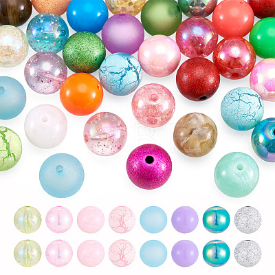 40Pcs 8 Styles Mixed Styles Round Acrylic Beads OACR-TA0005-12-1