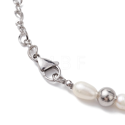 Natural Pearl with Cross Alloy Pendant Necklaces NJEW-JN04813-1