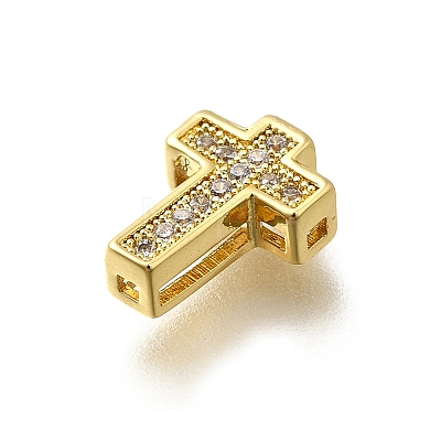 Brass Micro Pave Cubic Zirconia Beads KK-P295-21G-1