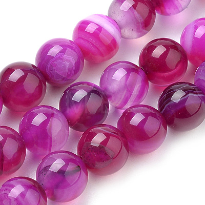 Natural Striped Agate/Banded Agate Beads Strands G-S259-04-14mm-1