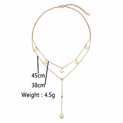 Stainless Steel Star and Smile Face Double Layer Women's Necklace FJ4428-1