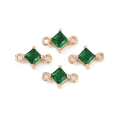 Brass Pave Glass Rhombus Links Connector Charms GLAA-Q088-001F-1