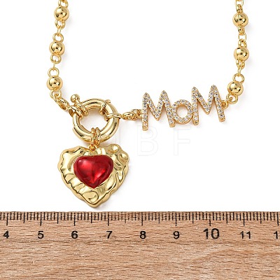 Mother's Day Brass Micro Pave Clear Cubic Zirconia Enamel Red Sacred Heart Mama Pendant Necklaces for Women NJEW-A071-12B-G-1