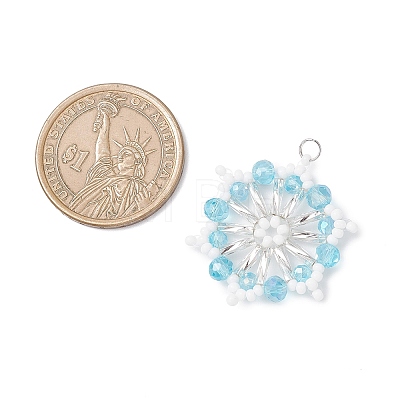 3Pcs Glass Seed Beaded Snowflake Pendants PALLOY-MZ01080-1