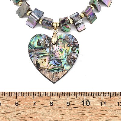 Natural Paua Shell Heart Pendant Electroplated Natural Freshwater Shell Beaded Necklaces NJEW-JN06325-1
