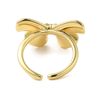 Bowknot Brass Finger Open Cuff Rings for Women RJEW-A048-29G-1