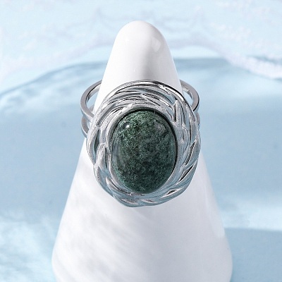 Oval Natural Moss Agate Finger Rings RJEW-M063-01P-08-1