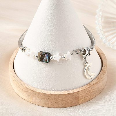 Natural Paua Shell & Star Freshwater Shell Link Bracelets BJEW-JB14326-1
