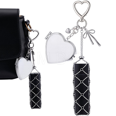 1Pc Heart Alloy & 667 Stainless Steel Macrame Pouch Pendant Decorations HJEW-CP0001-49A-1