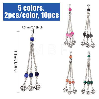10Pcs 10 Colors Tibetan Style Zinc Alloy with Resin Bead Tassel Big Pendants TIBEP-PH0001-92-1