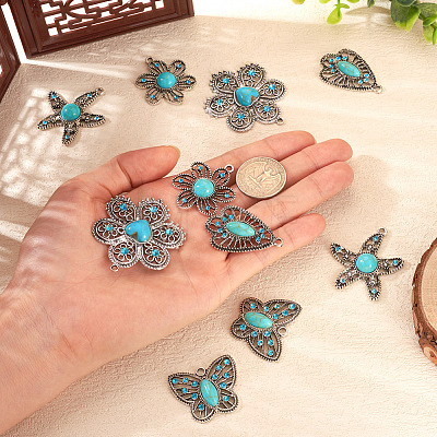 10Pcs 5 Styles Synthetic Turquoise Pendants TIBEP-TA0001-13-1