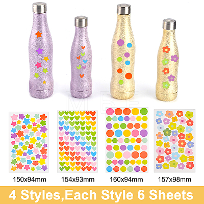 4 Bags 4 Styles Flat Round & Flower & Star & Heart Colorful Self-Adhesive Paper Gift Tag Stickers AJEW-GO0001-03-1