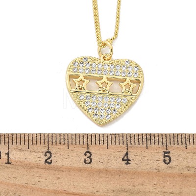 Brass Micro Pave Clear Cubic Zirconia Hollow Star Heart Pendant Necklaces for Women NJEW-M088-01G-02-1