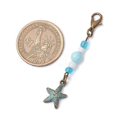 Ocean Theme Alloy Charm & Glass Beads Pendant Decorations HJEW-JM03158-02-1