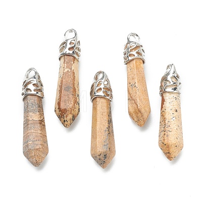 Bullet Natural Picture Jasper Pointed Pendants G-E332-C35-1