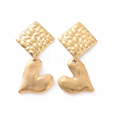 304 Stainless Steel Heart with Rhombus Dangle Stud Earrings for Women EJEW-G328-20-1