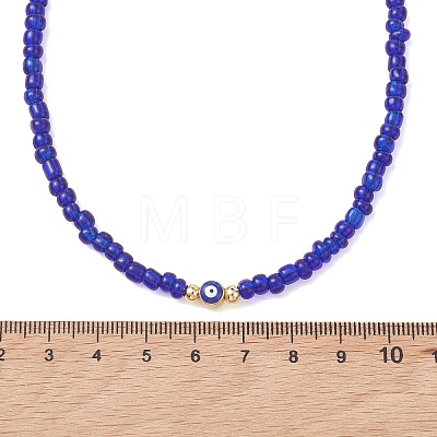 10Pcs 10 Colors Bohemian Brass Enamel Evil Eye & Glass Seed Beaded Necklaces NJEW-MZ00145-1