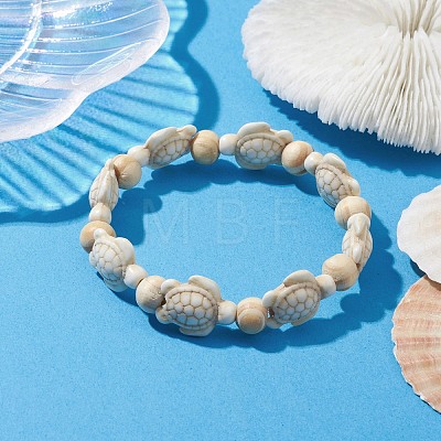Sea Turtle Synthetic Turquoise Stretch Bracelets BJEW-JB10253-1