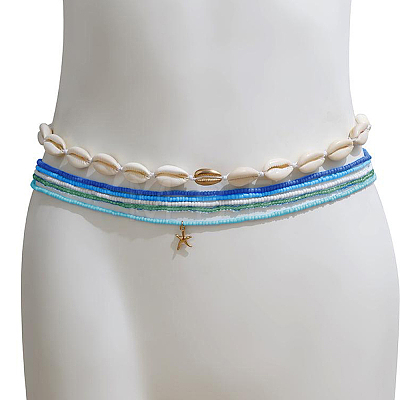 6Pcs 6 Styles Bohemian Natural Shell and Plastic Beaded Waist Chains Sets AJEW-CP0011-36-1