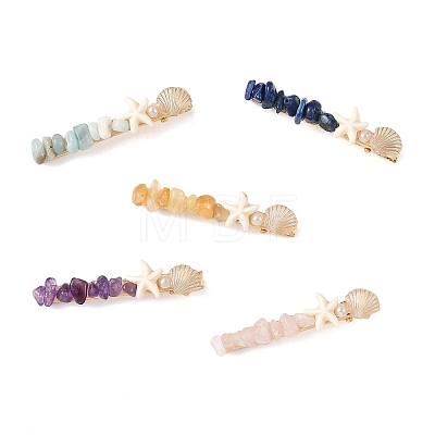 5Pcs 5 Styles Synthetic Turquoise & Natural Rose Quartz & Flower Amazonite & Lapis Lazuli & Amethyst & Topaz Jade Chip Alligator Hair Clips PHAR-TA000010-1
