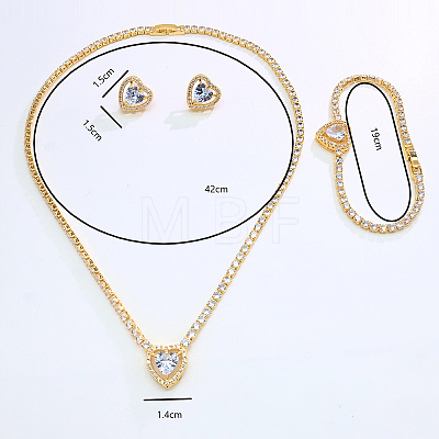 Women's Brass Micro Pave Cubic Zirconia Bracelets & Stud Earrings & Pendant Necklaces Sets KF3710-1-1